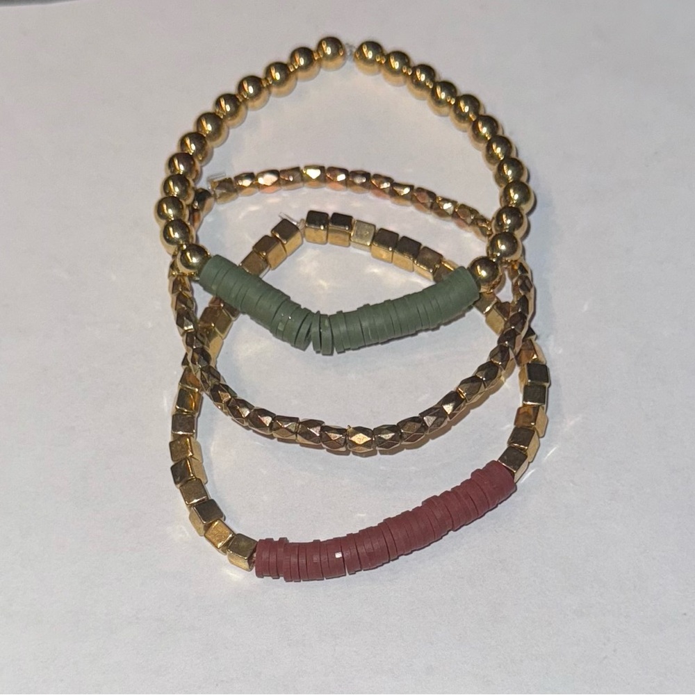 Gold and Green Beaded Bracelet Set